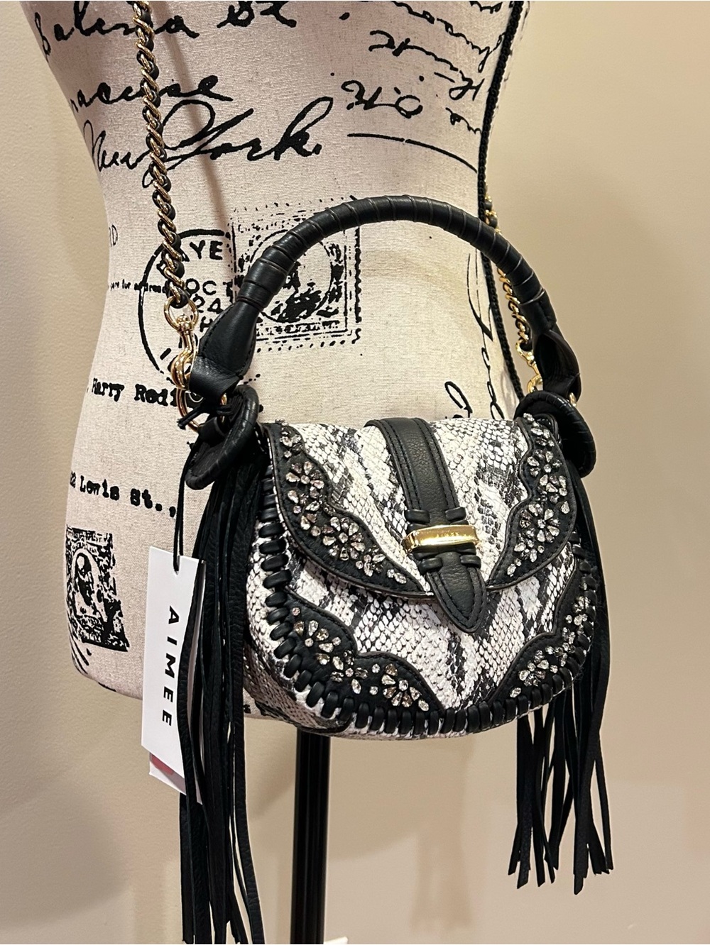 Aimee Vanilla Snake Jeweled Willow Novelty Mini Crossbody - Picture 6 of 13